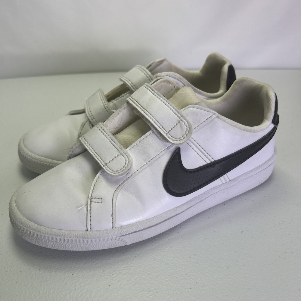 Nike Court Royale PSV Kids Sneakers White Black Hook Loop Straps Size 2Y